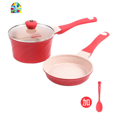 迪迪尼卡宝宝辅食锅婴儿煎煮一体多功能家用小奶锅 FENGHOU 粉色萌熊煎锅+煮锅18CM