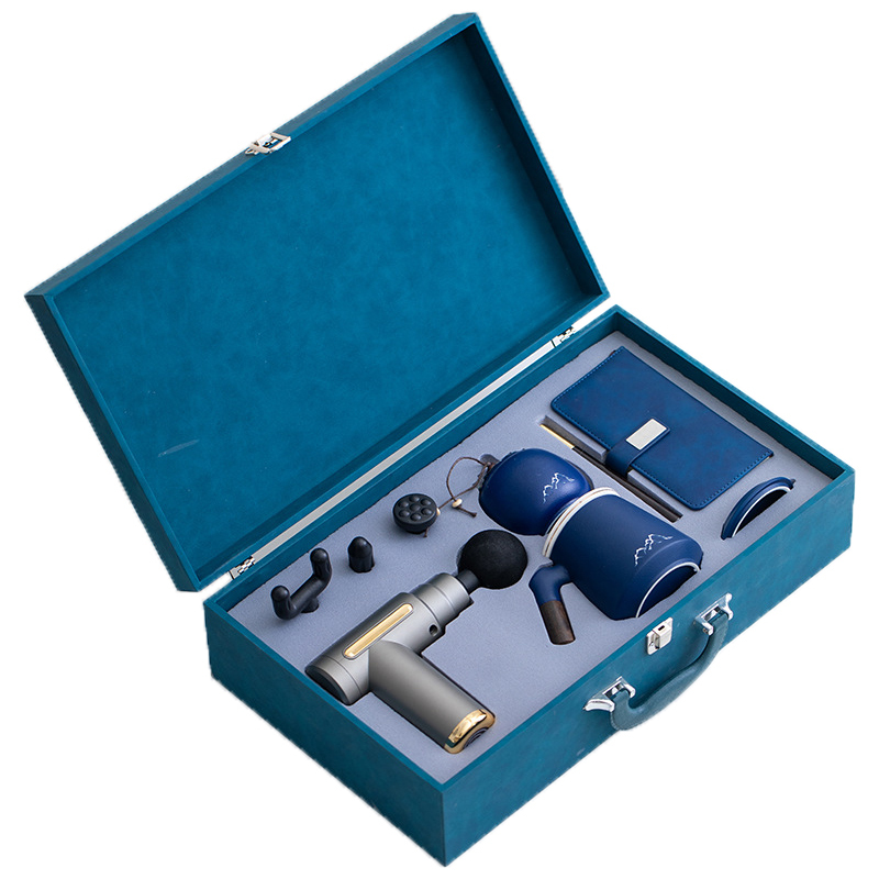君子风 创意商务礼品套装 陶瓷水杯笔记本茶叶罐筋膜枪高档伴手礼 配灰色筋膜枪/蓝盒