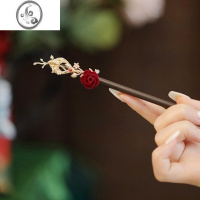JiMi簪子女古风 木簪盘发头饰山茶花简约现代中国风发簪高级感新中式