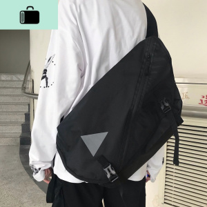 @港仔文艺男 韩国ins原宿风复古斜挎包机能工装单肩包大容量背包NEW LAKE 黑色男士单肩包 黑色