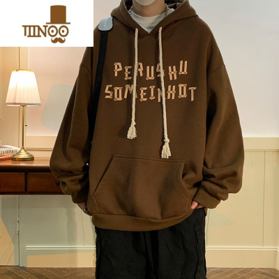 YANXUvintage美式咖色540g卫衣男潮ins连帽硬挺oversize外套