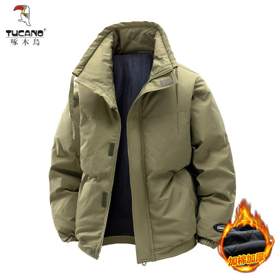 啄木鸟2025秋冬季新款加厚保暖时尚防寒男士宽松休闲男款立领棉服