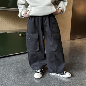 童酷男童冬款山系贴袋宝宝休闲裤百搭一体绒保暖儿童工装裤潮