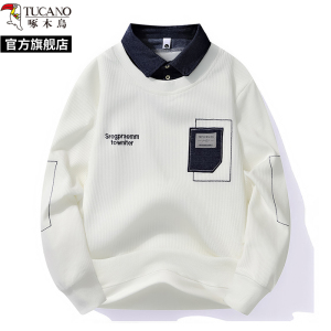 啄木鸟2024秋假两件套头长袖卫衣男士冬季新款加绒大码打底衫上衣