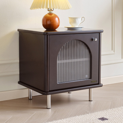 全友家居床头柜法式复古卧室收纳储物轻奢床边黑色柜子