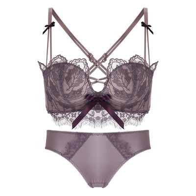 Ideamini二分之一杯文胸蕾丝花瓣小胸聚拢半杯胸罩无钢圈调整型内衣套装女文胸套装