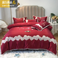 公主风结婚庆四件套棉棉爱心形刺绣被套网红款少女心床上用品 三维工匠