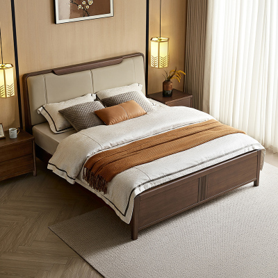 全友家居实木床新中式主卧室家具小户型软包床靠双人床储物高箱床
