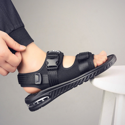 夏季男士鞋均码透气潮流布面露趾成年黑色沙滩拖鞋5910