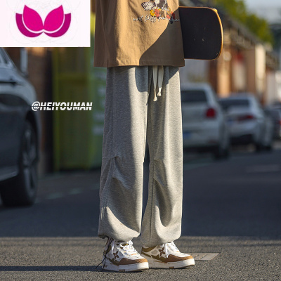 七斓美式高街裤子男士夏季宽松阔腿运动裤直筒潮牌复古休闲长裤男