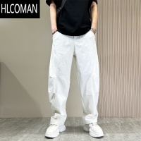 HLCOMAN男裤设计感cleanfit美式工装裤加厚休闲裤直筒白色阔腿裤