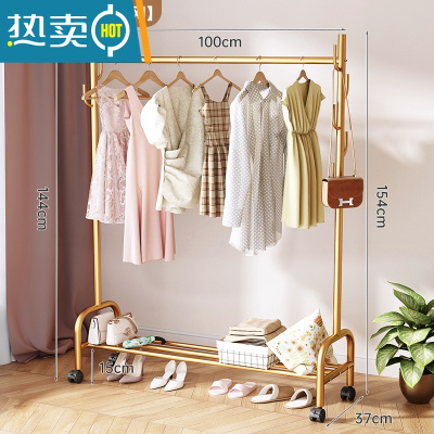 敬平金色晾衣架落地室内单杆式挂衣架子卧室衣服收纳架家用简易衣帽架 [纳米金]100CM+仙人掌❤热卖款 1个晾衣杆