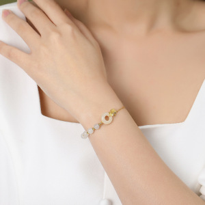 鑫铂尼和田玉平安扣三生有幸国潮民族风银手链女士生日七夕情人节礼物送女友老婆闺蜜妈妈 三生有幸手链