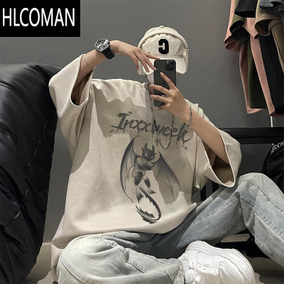 HLCOMAN短袖t恤夏季男欧美式潮牌街头风高街vibe宽松绒涂鸦体恤