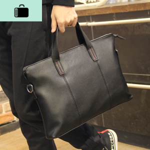 2020新款手提包男士休闲商务公文包电脑工作包单肩斜跨包韩版潮牌NEW LAKE 黑色男士单肩包 黑色