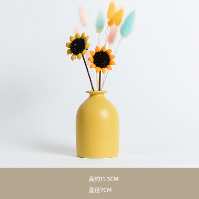 陶瓷小花瓶北欧简约摆件干花装饰品客厅电视柜餐桌家居创意摆件玉泥a款+干花