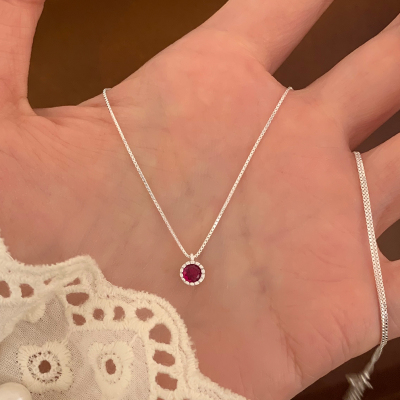 纯银红色锆石吊坠项链女款2025新款气质显白学生党锁骨链配饰送女朋友老婆情人节七夕生日礼物
