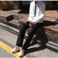 SUNTEKMRCYC直筒休闲裤男士秋季新款韩版开叉长裤学生潮流百搭宽松西裤西裤