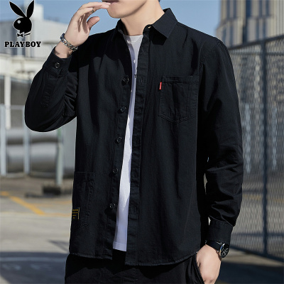 花花公子纯棉长袖衬衫男士2025年春季新款潮流宽松休闲衬衣外套男