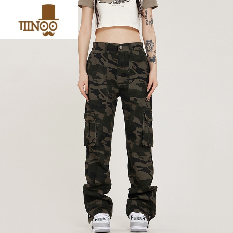 YANXU0123Start 美式高街迷彩裤男女宽松直筒hiphop潮牌休闲复古工装裤