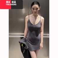 YIBUSHENG纯欲风辣妹性感灰色收腰吊带连衣裙女季百搭修身垂感气质包臀裙