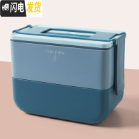三维工匠带饭饭盒上班族双层保温可加热微波炉专用便当盒分隔日式餐盒套装 双层1600-蓝色+勺子