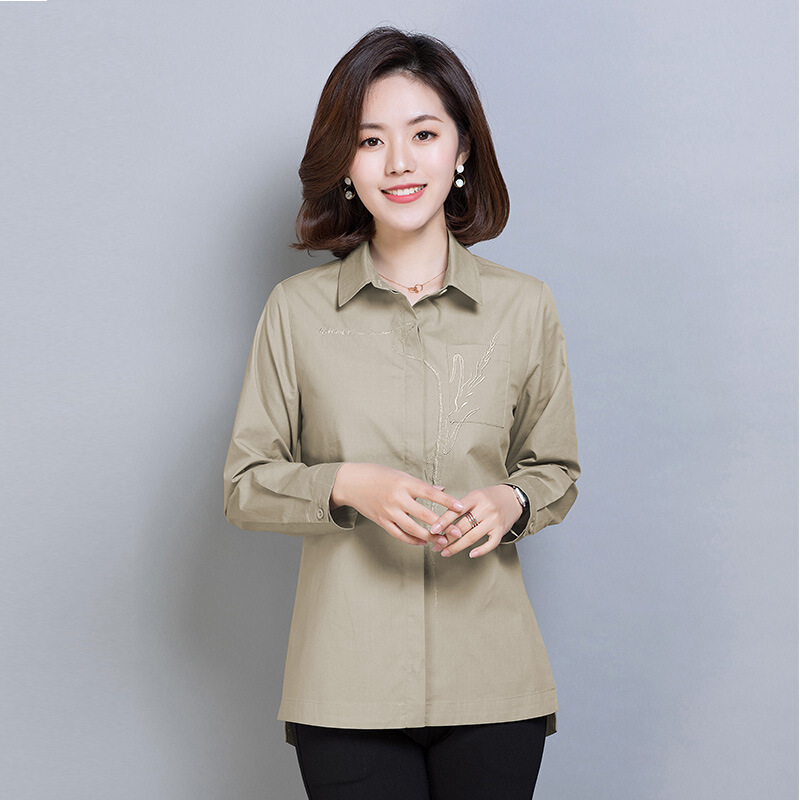 迪鲁奥(diluao)全棉长袖衬衫女直筒型中年妈妈装40岁50上衣绣花中老年