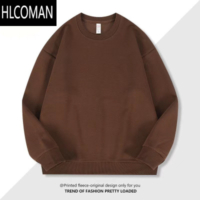 HLCOMAN420克加绒加厚卫衣男士圆领套头上衣纯色T恤青年长袖外套
