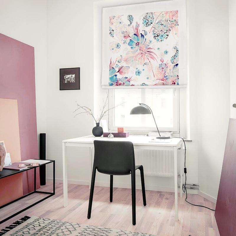 家柏饰(CORATED)窗帘 北欧粉色花卉遮光罗马帘升降帘成品 卧室飘窗定制窗帘