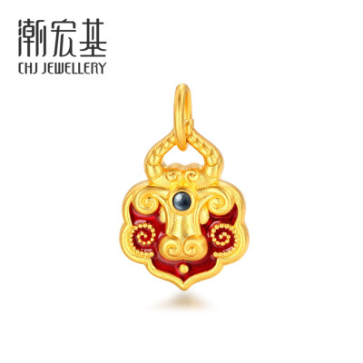 潮宏基弘运牛-牛魔王黄金挂坠足金吊坠硬金珐琅不含项链女ZQ约1.2g