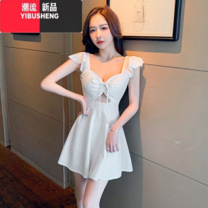 YIBUSHENG服辣妹短裙镂空性感低胸连衣裙美容院养生师高端工作服女