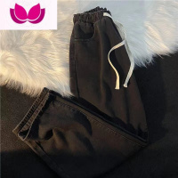 七斓复古蓝松紧腰牛仔裤男宽松直筒九分裤休闲潮牌浅色百搭阔腿裤