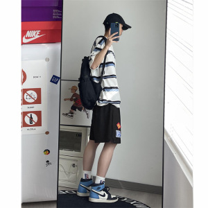 美式红色棒球短裤男夏季高街潮牌刺绣五分裤宽松直筒篮球运动裤子