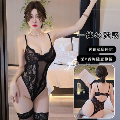 长夜漫漫情趣内衣欧美INS网红款性感透视花边连体衣夜店内塔2057