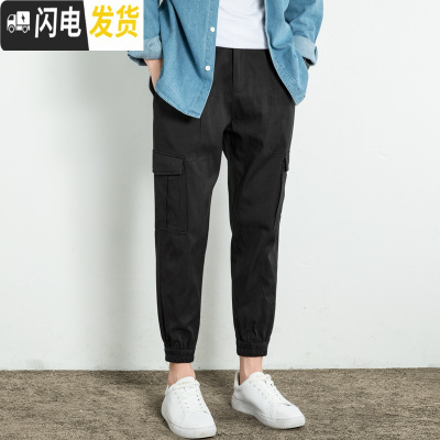HLCOMAN秋冬灰色工装裤男潮牌束脚加绒加厚保暖直筒修身潮流宽松棉裤子棉裤