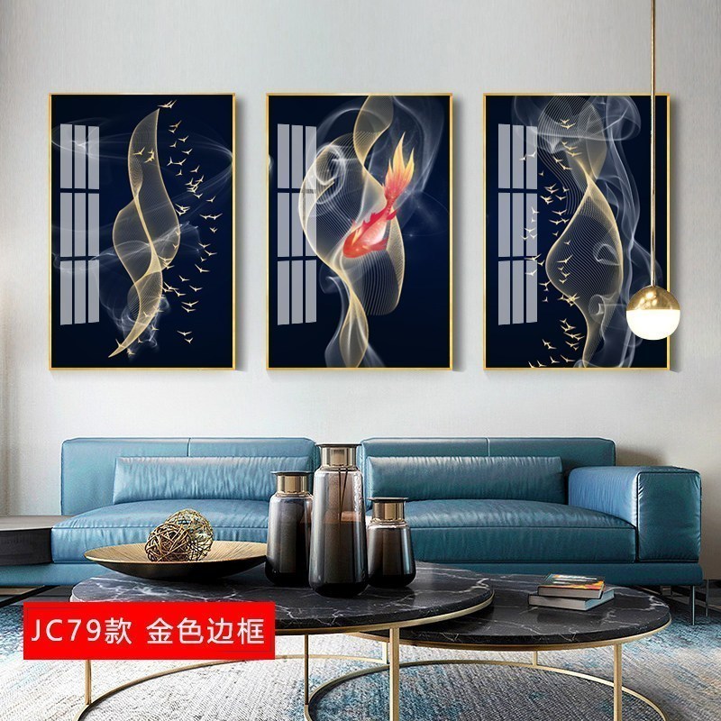 三联客厅装饰画抽象现代简约沙发背景墙 jc79(金色边框) 70*90cm三联套装(建议3.5-4.5米沙发)土豪金[铝