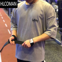 HLCOMAN肌肉运动短袖t恤男胖子大码五分袖健身衣服宽松半袖透气夏季