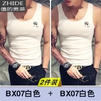 SUNTEK夏季男士无袖背心潮牌个性潮流坎肩汗衫运动健身薄款白色棉外穿马甲/背心
