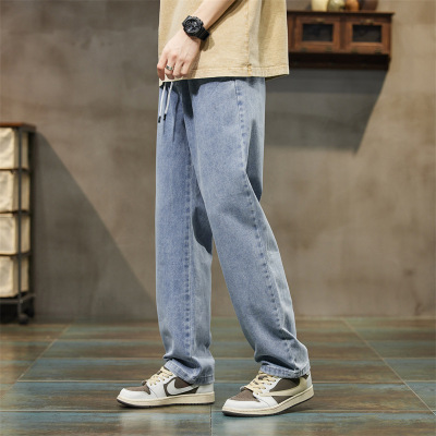 男女同款春夏季牛仔裤宽松直筒2026简约休闲松紧腰长裤潮牌水洗