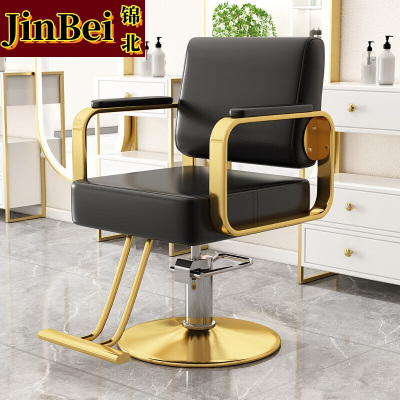 锦北理发店专用椅子发廊高端美发烫染区升降座椅美发椅子电镀金圆盘-黑色
