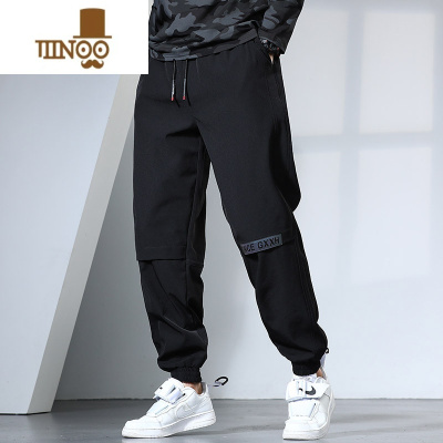 YANXU大码休闲裤男秋加肥加大运动裤男宽松潮胖子肥佬反光印花长裤