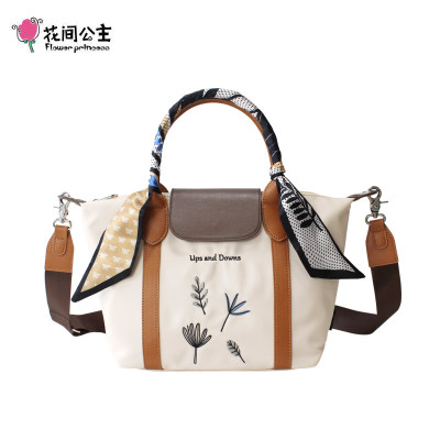 花间公主浮沉2021新款春季刺绣丝巾尼龙防水帆布包包女士斜挎手提饺子包