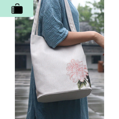 原创文艺帆布包 女棉麻森系学生古风休闲手绘帆布袋名族手提单肩NEW LAKE女士单肩包