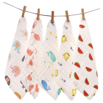 2条六层纱布口水巾全棉方巾新生婴儿宝宝洗脸擦手毛巾儿童卡通印花