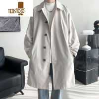 YANXU感卡其色中长款风衣男加肥大码宽松潮牌韩系纯色翻领大衣外套