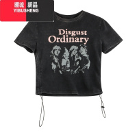 YIBUSHENG复古情侣短袖t恤女季2023小众设计感短款辣妹露脐打底衫上衣潮