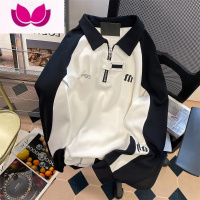 七斓美式复古半拉链撞色polo翻领卫衣男女宽松小众学院风情侣外套