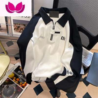 七斓美式复古半拉链撞色polo翻领卫衣男女宽松小众学院风情侣外套