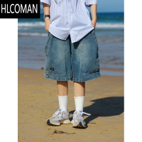 HLCOMANcityboy日系复古水洗做旧工装牛仔短裤男女休闲宽松直筒五分裤潮