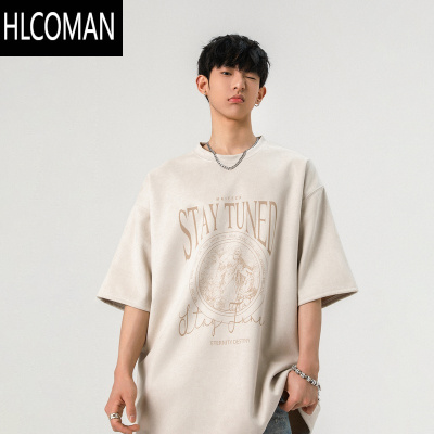 HLCOMANFOFWMODE 夏季绒情侣短袖T恤男美式复古半袖宽松潮牌百搭体恤